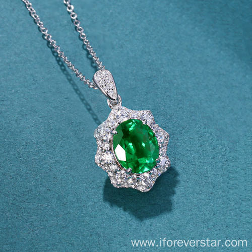 2.4 ct created emerald 925 sterling silver pendant